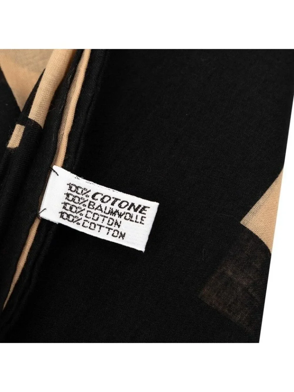 Chanel CC Logo Scarf Shawl Beige Black Cotton
